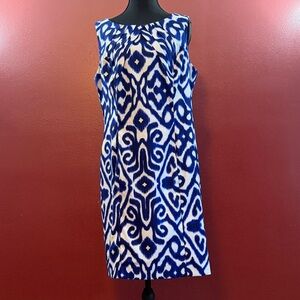 AB Studio Blue and White Patterned Midi Dress